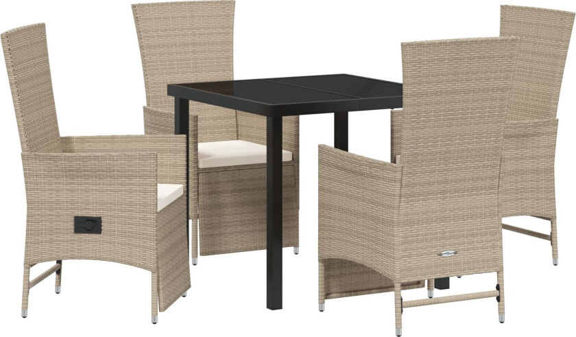 5-delt hage spisestue sett med puter beige poly rotting