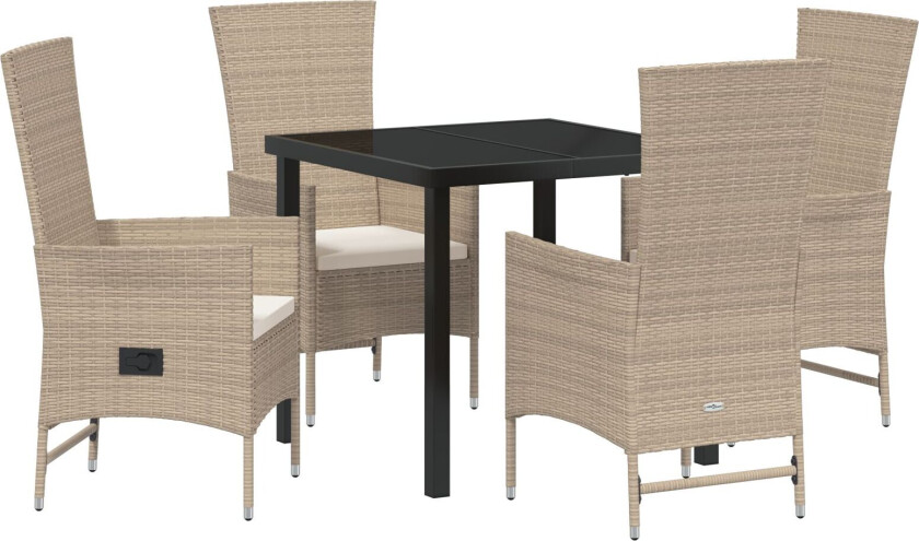 5 Delt Hage Spise Sett med Puter Beige Poly Rottning