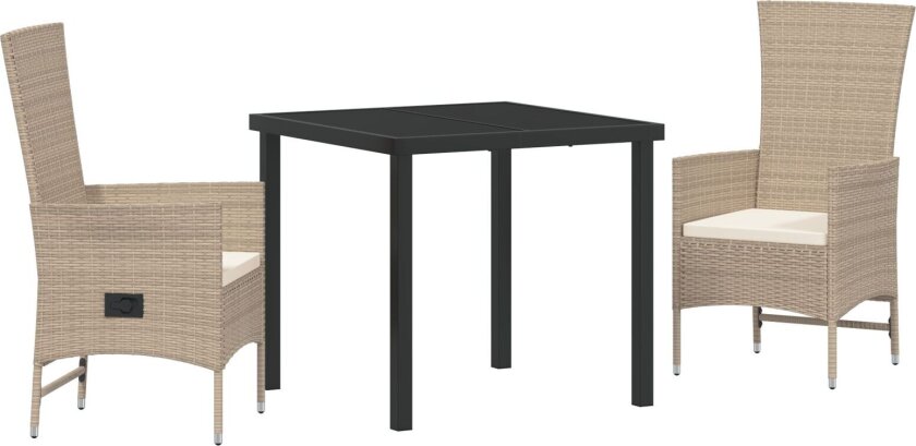 3 Delt Hage Spise Sett med Puter Beige Poly Rattan