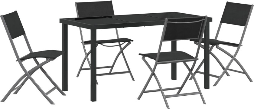 5 Delt Hage Spisebordsett - Svart Textilene og Stål