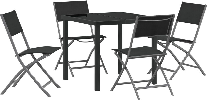 5 Delers Hage Middag Set - Svart Textilene og Stål