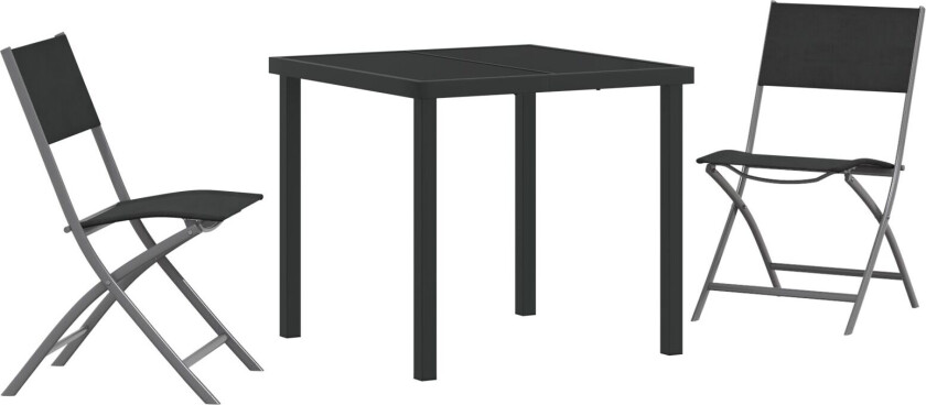 3-dels hage-spisestuesett svart tekstilene og stål
