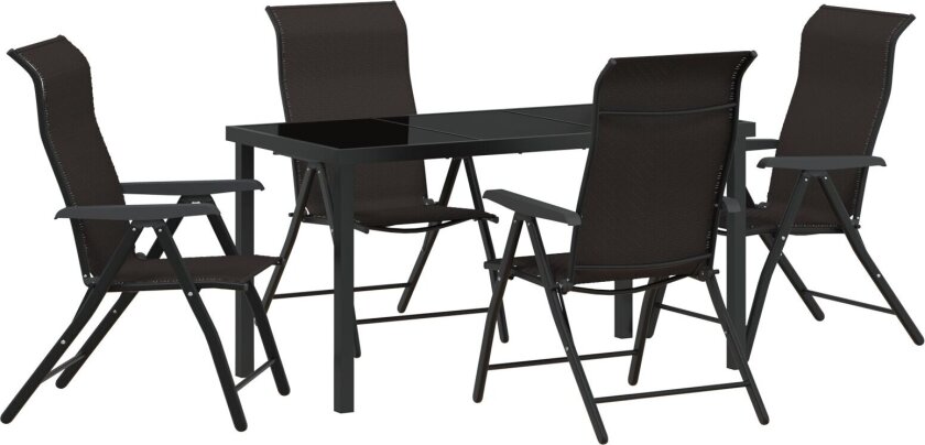 5 Delt Hage Spisestue Sett Svart Poly Rattan