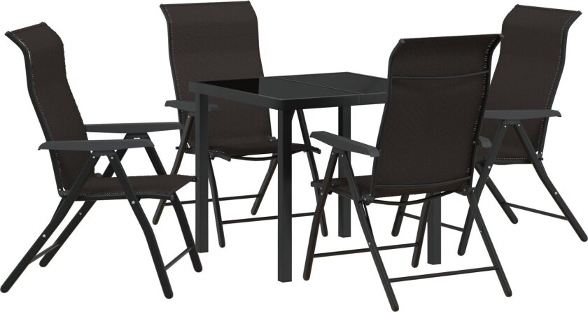5-delers hage spisebordsett svart poly rattan