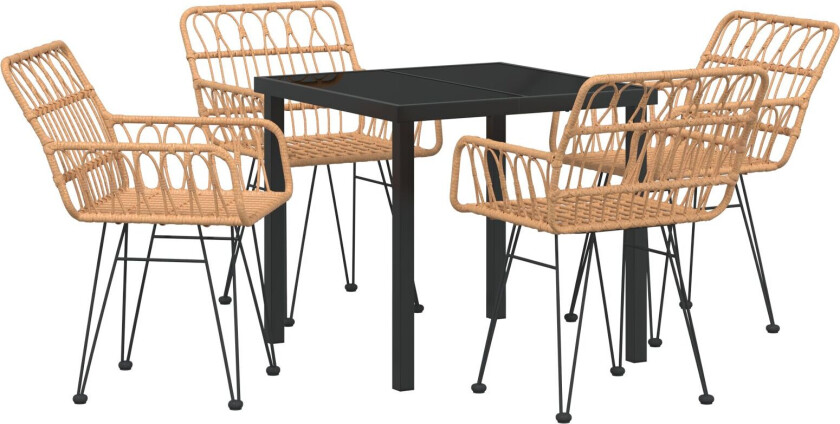 5 Delt Hage Spisestol Sett Brun Poly Rottning