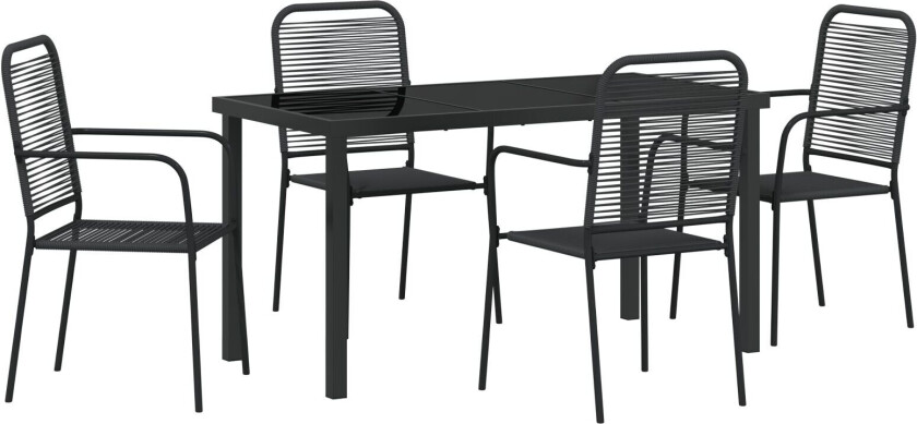 5-delt Hage spisegruppe Svart Bomullsrør og Stål