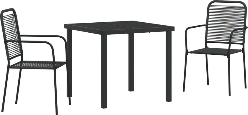 3-delt Hagemøbelsett Svart Bomull Tau og Stål