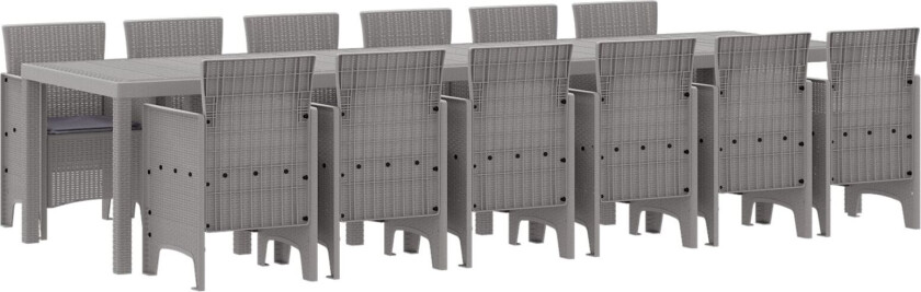 13-delt Hagemøbelsett med Puter Lysegrå Polyrotting, Hagebord Lysegrå 200x100x73 cm Polyrotting, Hagebord Lysegrå 150x100x73 cm Polyrotting, Hagestoler med Puter 4 stk Lysegrå Polyrotting