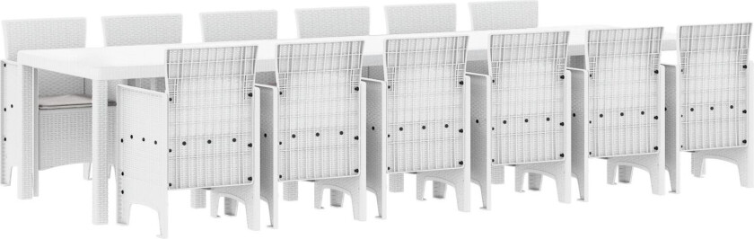 13 Delt Hage Spisesett med Puter Hvit Polyrotting, Hagebord Hvit 200x100x73 cm Polyrotting, Hagebord Hvit 150x100x73 cm Polyrotting, Hage Stoler med Puter 4 stk Hvit Polyrotting