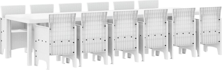 13 Delt Hage Spisegruppe Hvit Poly Rattan, Hagebord Hvit 200x100x73 cm Poly Rattan, Hagebord Hvit 150x100x73 cm Poly Rattan, Hage Stoler 4 stk Hvit Poly Rattan