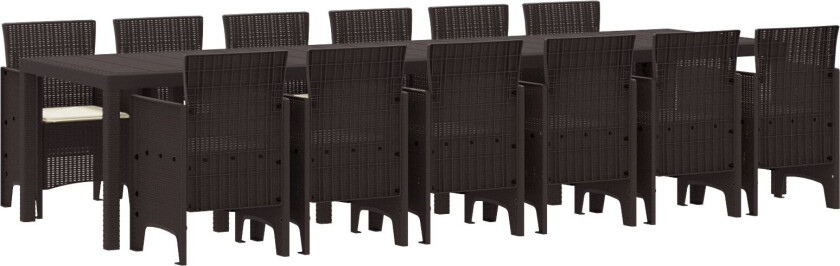 13 delers hagemøbel med puter Brun Poly Rattan, hagebord Brun 200x100x73 cm Poly Rattan, hagebord Brun 150x100x73 cm Poly Rattan, hagemøbler med puter 4 stk Brun Poly Rattan