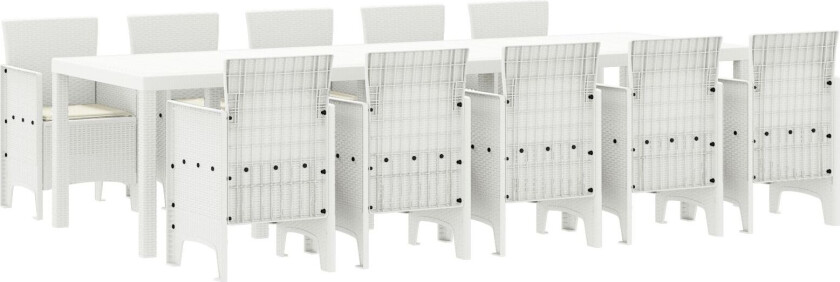 11 Delt Hage Spisegruppe med Puter Hvit Polyrotting, Hagebord Hvit 150x100x73 cm Polyrotting, Hage Stoler med Puter 2 stk Hvit Polyrotting, Hage Stoler med Puter 4 stk Hvit Polyrotting