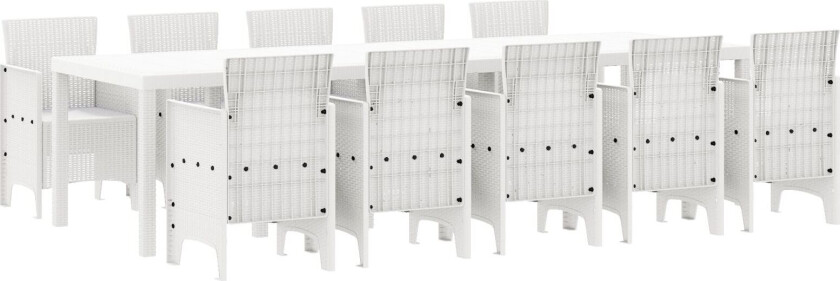 11 Deler Hage Spisegruppe Hvit Poly Rattan, Hagebord Hvit 150x100x73 cm Poly Rattan, Hage Stoler 2 stk Hvit Poly Rattan, Hage Stoler 4 stk Hvit Poly Rattan