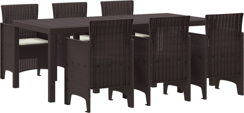 7 Delt Hage Spisebordsett med Puter Brun Poly Rattan
