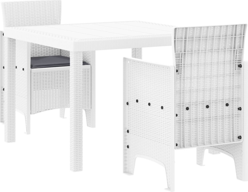 3-delt hage sett med puter hvit polyrotting