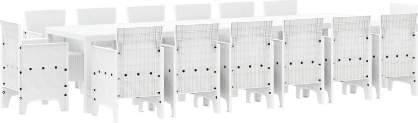 15-Delt Hage Spisegruppe Hvit Poly Rattan, Hagebord Hvit 200x100x73 cm Poly Rattan, Hagebord Hvit 150x100x73 cm Poly Rattan, Hage Stoler 2 stk Hvit Poly Rattan, Hage Stoler 4 stk Hvit Poly Rattan