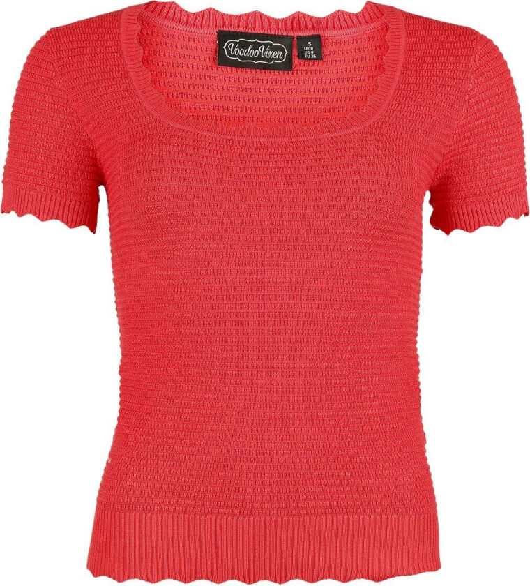 T-skjorte - Scalloped-Edge Scoop-Neck Topp - XS til XXL - Damer - rosa