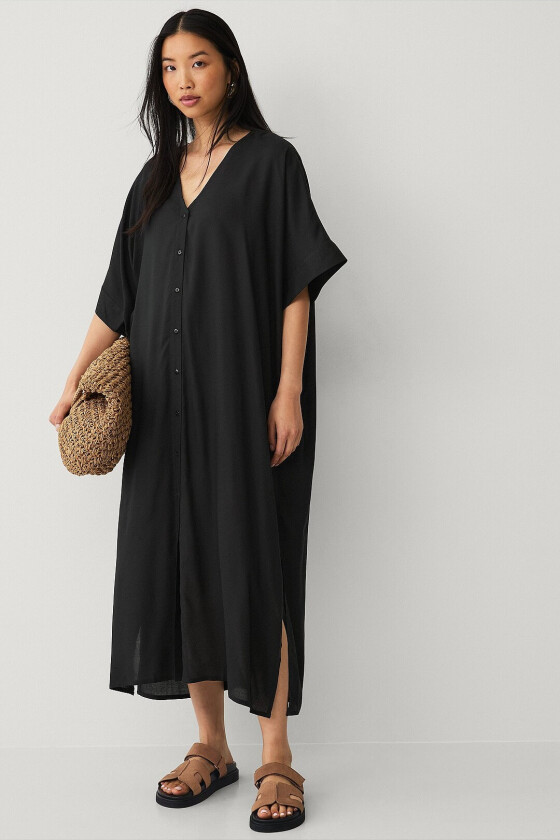 Kaftan i viskose med knappelukking - Svart