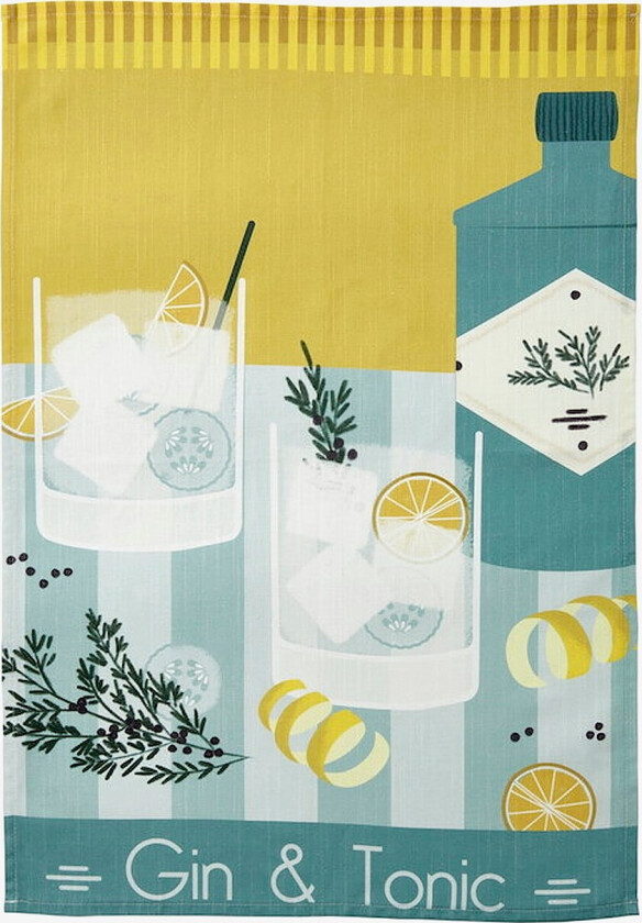 Kjøkkenhåndkle Gin & Tonic 50x75 cm - Gul