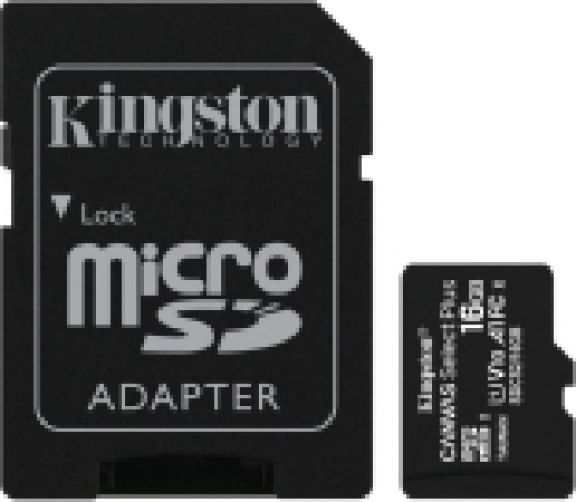 Kingston Canvas Select Plus - Flashminnekort (microSDHC til SD-adapter inkludert) - 16 GB - A1 / Video Class V10 / UHS Class 1 / Class10 - microSDHC UHS-I (en pakke 3)
