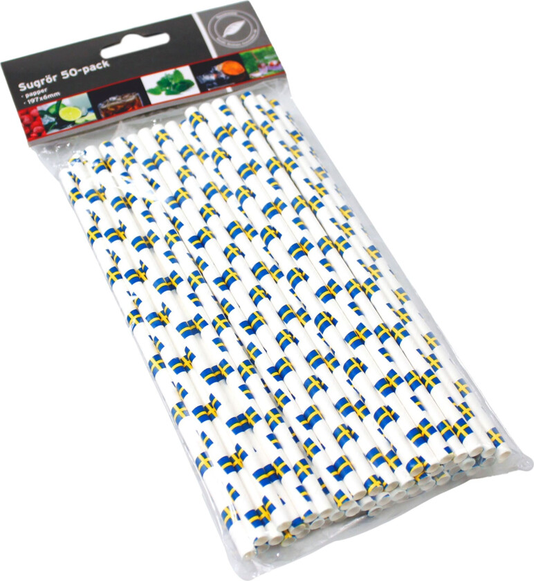 Bilde av Papirsugerør Svenske Flagget - 50-pakning