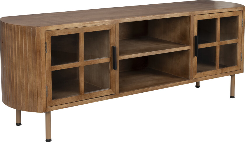 WHITE LABEL LIVING Yaz TV-stativ, lavt, med 2 dører og 1 hylle - brunt gummitre (150x38)