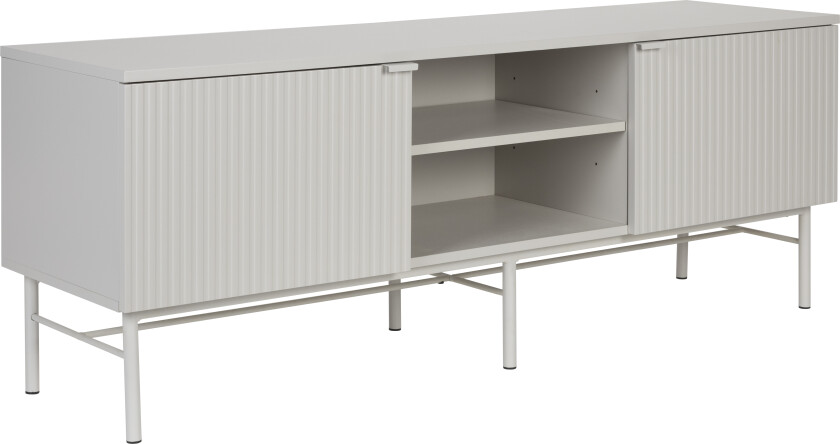 WHITE LABEL LIVING Cayo Lavt TV-bord, med 2 dører og 3 hyller - hvit MDF og hvitt jern (155x40)