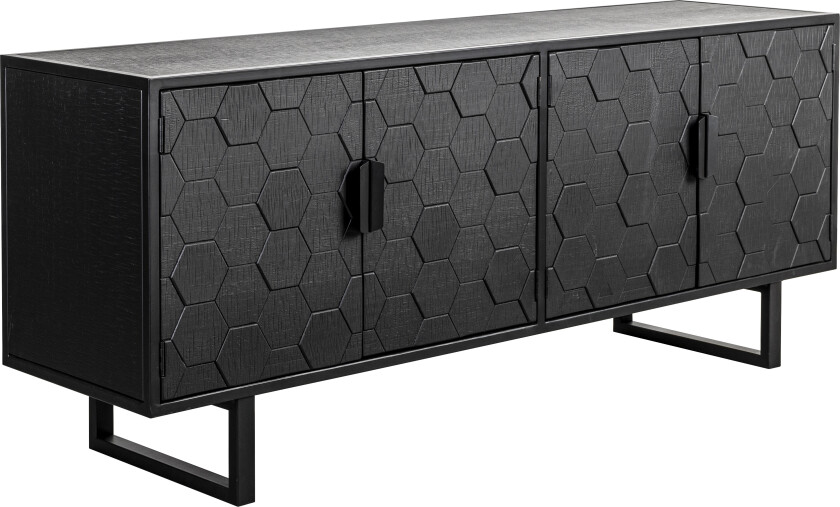 WHITE LABEL LIVING Linc lav skjenk, med 4 dører - svart gran og svart jern