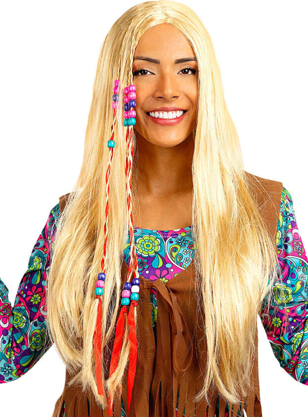 FUNIDELIA Blond Hippie Parykk til dame og mann - Størrelse: 0 - Hvit