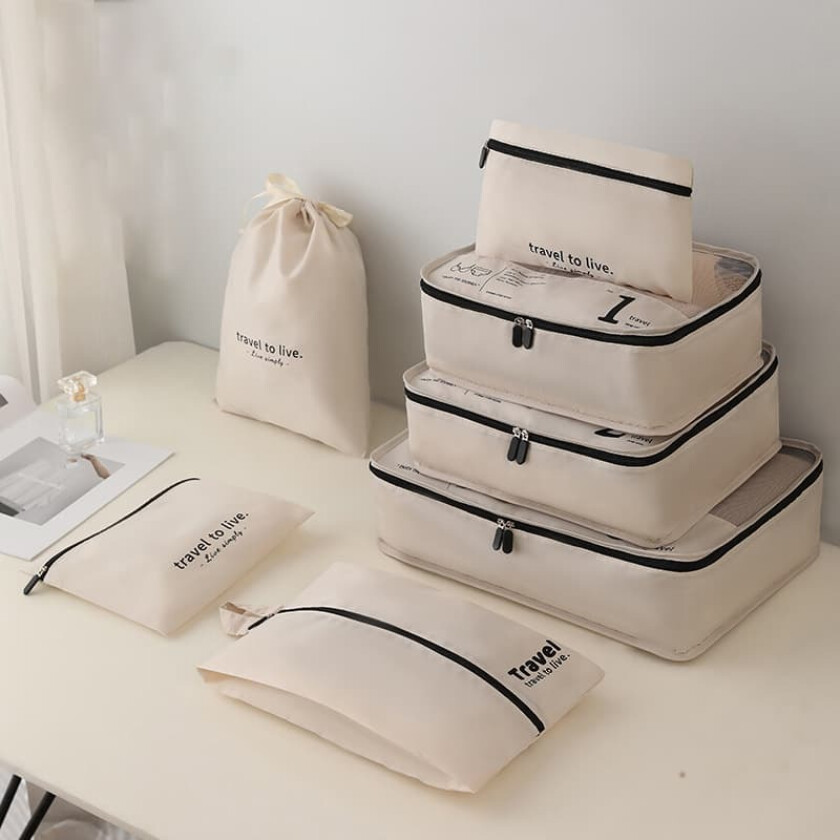 INF 7-delers pakkekubesett - Beige reisearrangører for bagasje