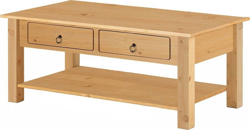 Salongbord med 2 skuffer i furu natur Ines, Brun