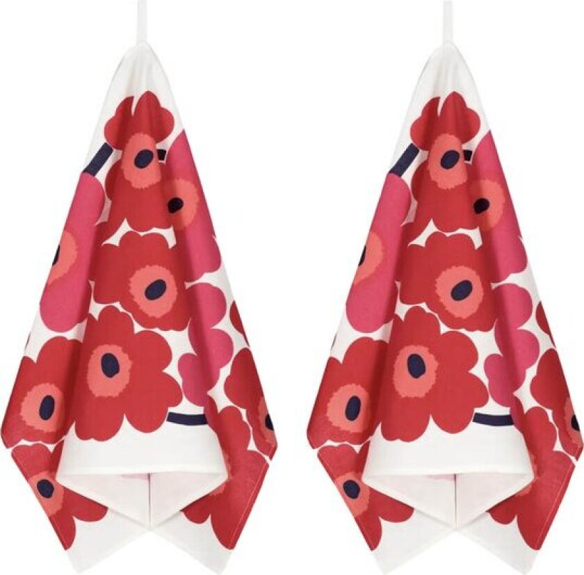 Bilde av Unikko kjøkkenhåndkle 47x70 cm 2 stk hvit/rød