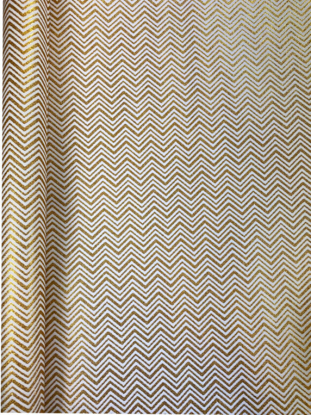 Gavepapir zik zak 2M hvit/gull glitter