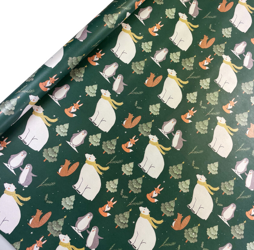 Gavepapir dyr nordisk 5m holm matt grønn