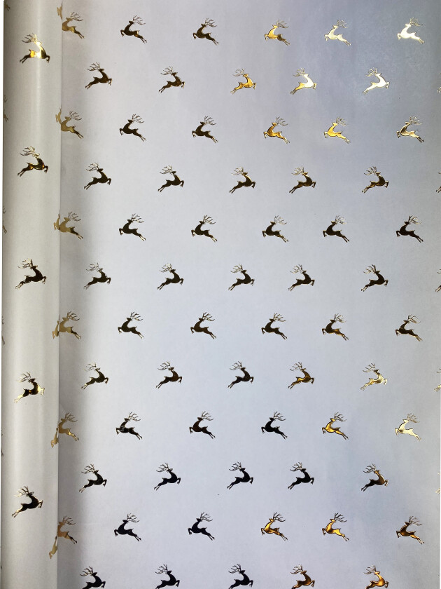 Gavepapir hjort gull 2M embossed hvit