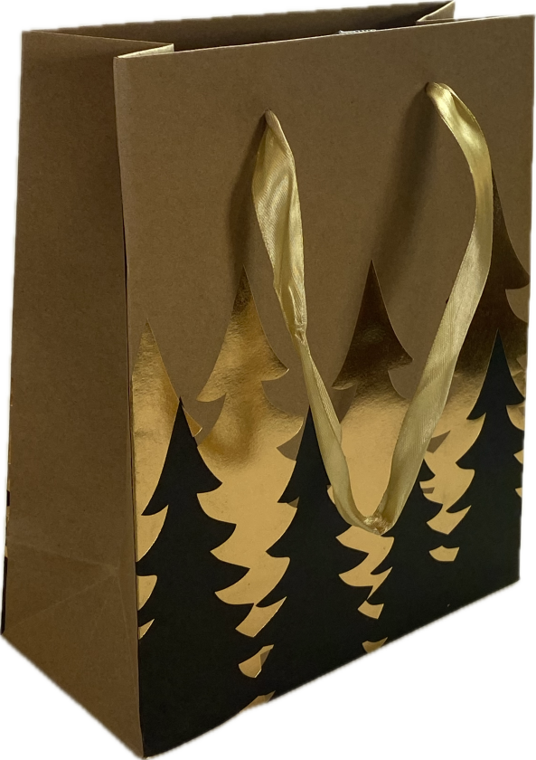Gavepose trær M kraft gullfolie brun