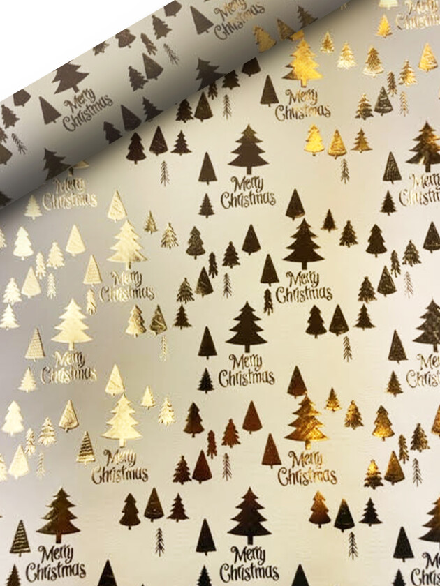 Gavepapir trær 2M kraft gullfolie hvit
