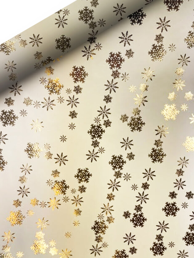 Gavepapir snø 2M kraft gullfolie hvit