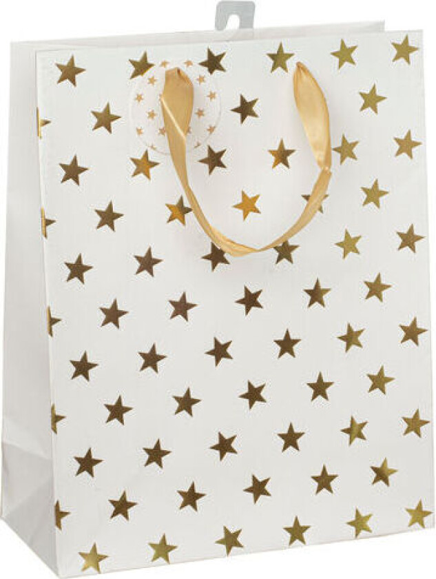 Gavepose stjerne L gullfolie hvit