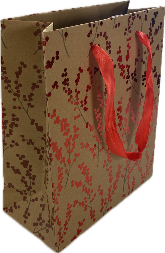 Gavepose røde bær M rød foie kraft brun