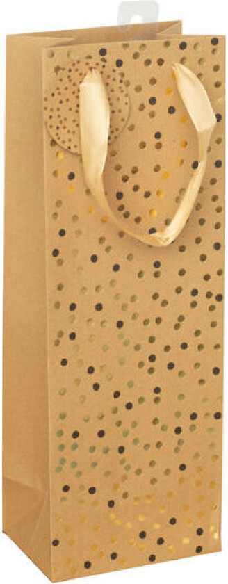 Flaskepose prikker sort/gullfolie kraft