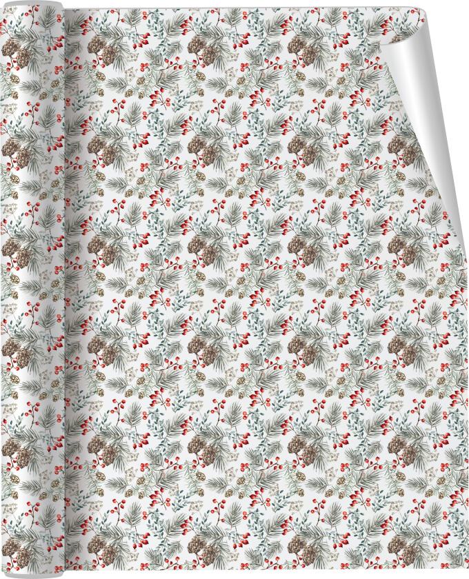 Gavepapir skogsbær 3m 70g hvit