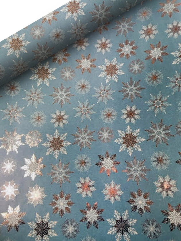 Gavepapir snøkrystall 2M gullfolie grønn