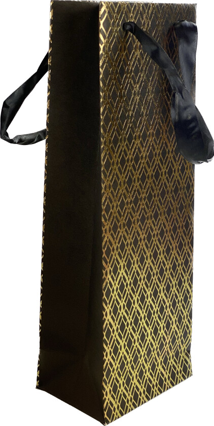 Flaskepose ruter kraft sort/gullfolie