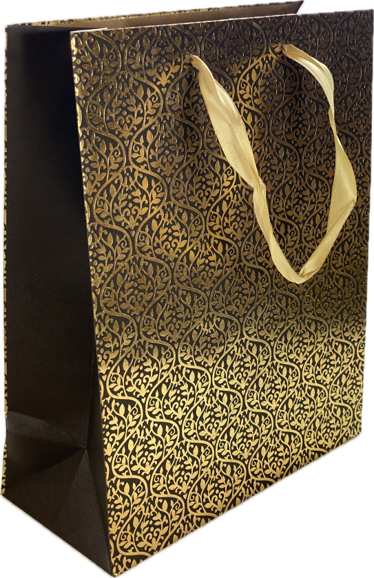 Gavepose barokk L kraft gullfolie svart