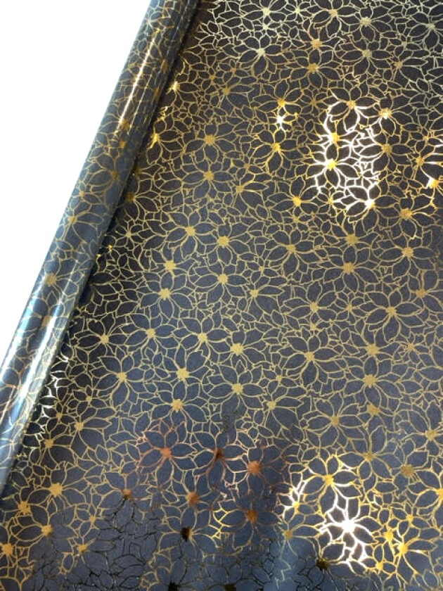 Gavepapir blomst 2M kraft sort/gull