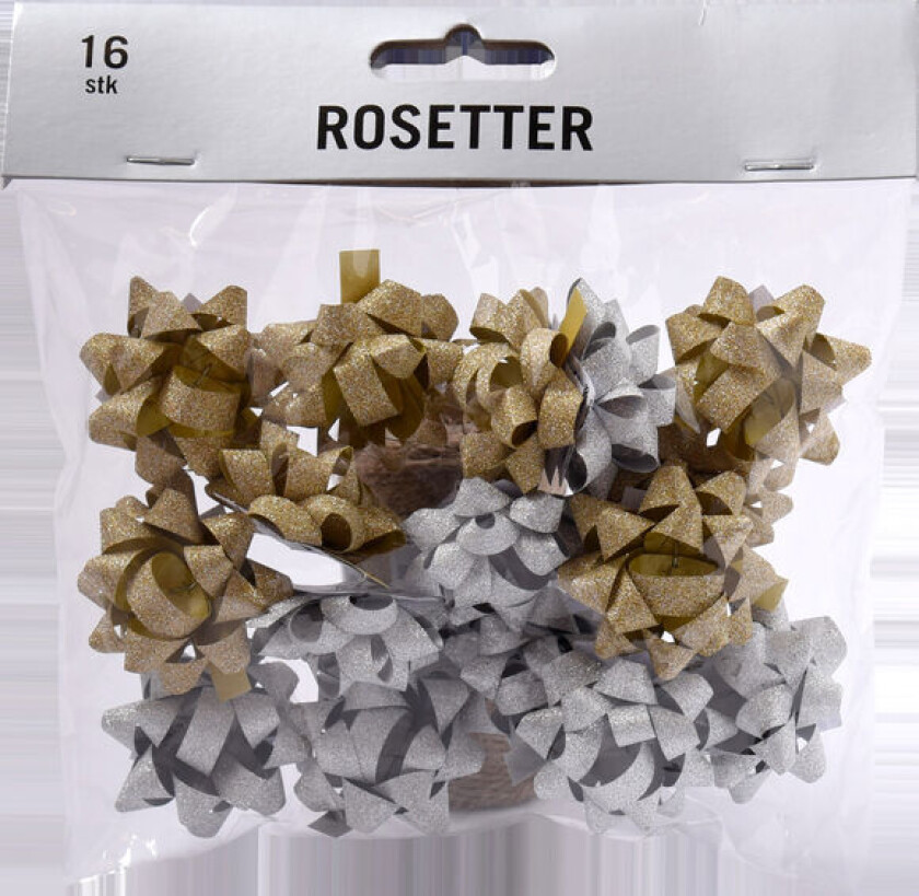Rosetter glitter Ø4cm 16pk gull/sølv ass