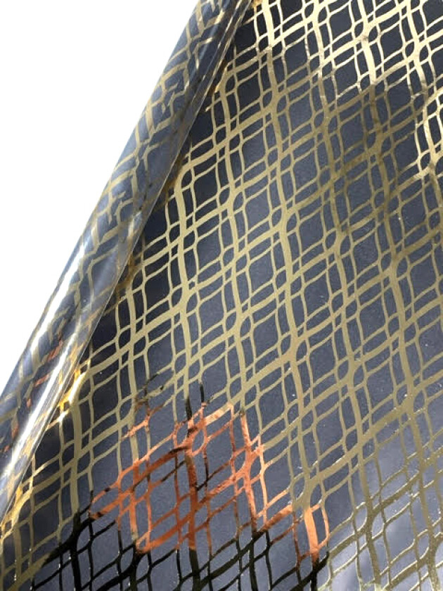 Gavepapir ruter 2M kraft sort/gullfolie