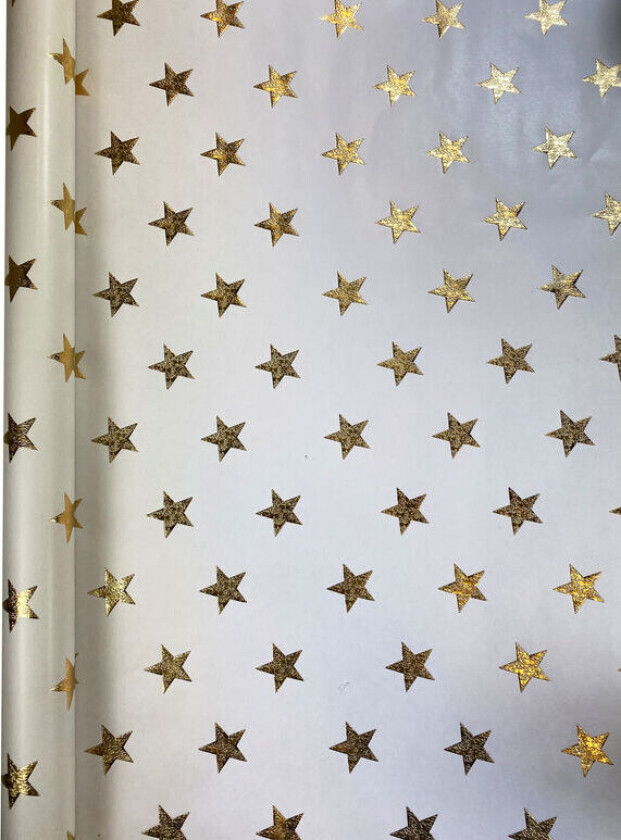 Gavepapir stjerne gull 2M embossed hvit