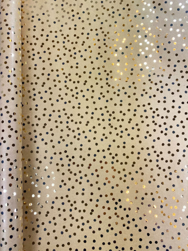 Gavepapir prikker 2M sort/gull folie